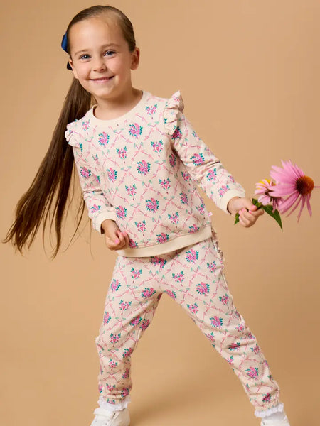 Oatmeal Bouquets Flutter Sweatsuit Jog Set