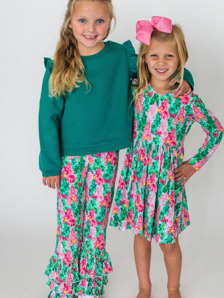 RuffleButts + RuggedButts - Girls Pink Jolly Grove Knit Long Sleeve Twirl Dress
: Pink / 4T