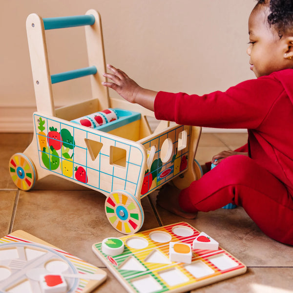 Wooden Shape Sorting Groceryy Cart