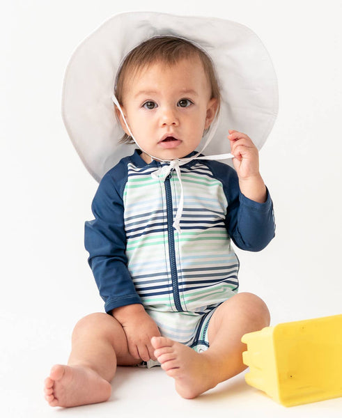 RuffleButts + RuggedButts - Kids White Sun Protective Hat: 0-6m