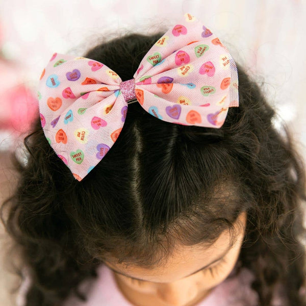 Sweet Wink - Candy Hearts Valentine's Day Tulle Bow Clip - Kids Hair Clip