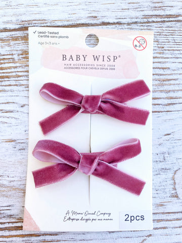 Baby Wisp - Velvet Pigtail Pinch Alligator Hair Clips: Vintage Rose