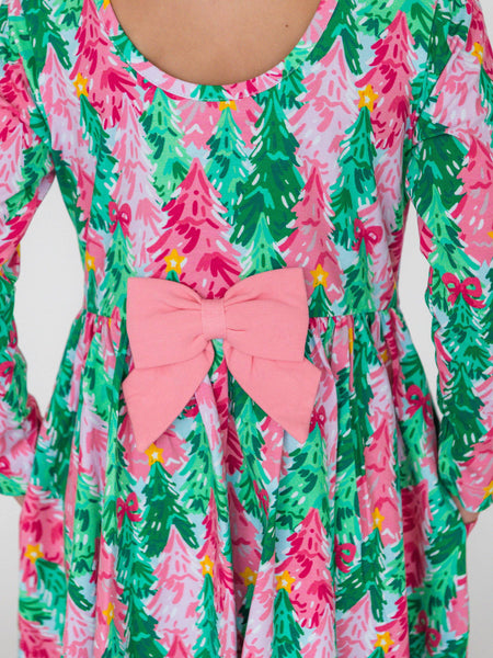 RuffleButts + RuggedButts - Girls Pink Jolly Grove Knit Long Sleeve Twirl Dress
: Pink / 6