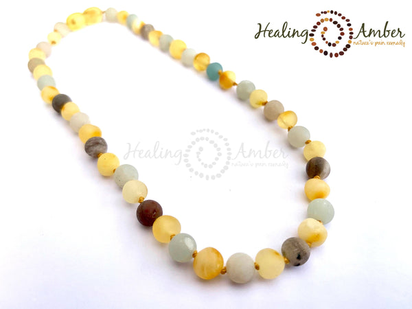 Healing Amber - Raw Gold Amber & Amazonite Gemstone-13 inch