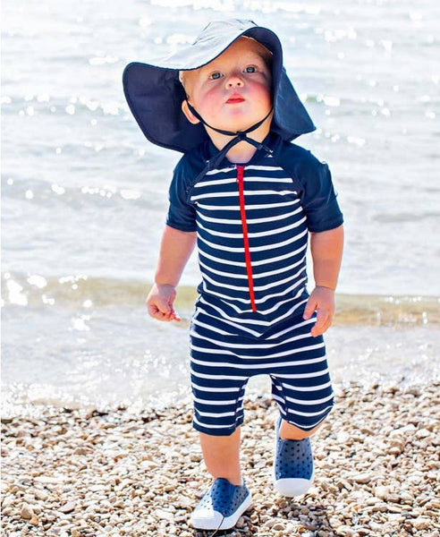 RuffleButts + RuggedButts - Kids Navy Sun Protective Hat: 12-24m