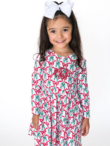 RuffleButts + RuggedButts - Girls Carol of the Bows Knit Long Sleeve Twirl Dress
: White / 8