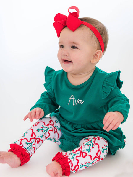 RuffleButts + RuggedButts - Girls Carol of the Bows Patterned Footless Ruffle Tights: White