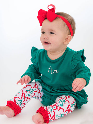 RuffleButts + RuggedButts - Girls Carol of the Bows Patterned Footless Ruffle Tights: White