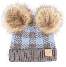 Baby Buffalo Plaid Double Pom Beanie