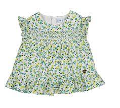 Green Floral Smocked Top