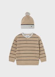 Taupe Stripe Sweater + Hat