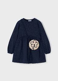 Navy w/ Gold Dot Fleece Dress w/Purse