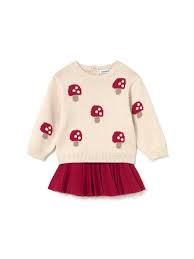 Mushroom Sweater + Pleated Skirt Set