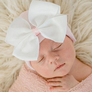 www.ilybean.com - Ilybean Ava Newborn Girl Hat White Bow with Pink Center: Newborn