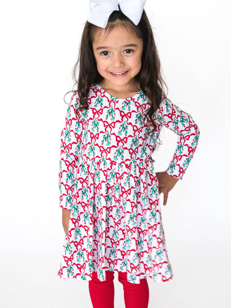 RuffleButts + RuggedButts - Girls Carol of the Bows Knit Long Sleeve Twirl Dress
: White / 8