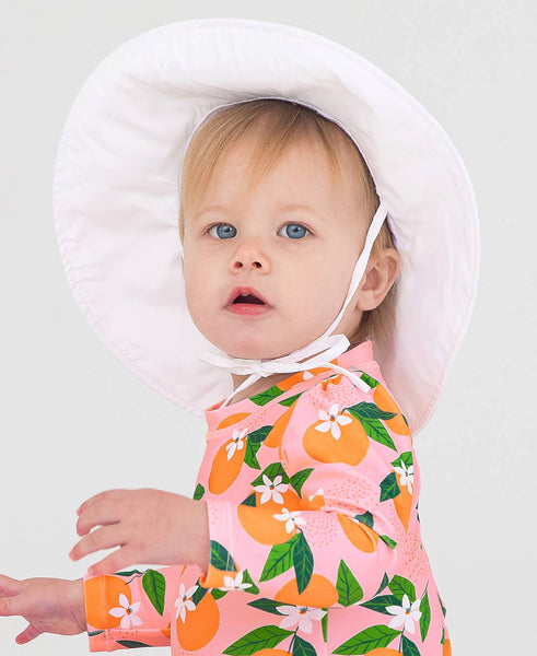 RuffleButts + RuggedButts - Kids White Sun Protective Hat: 12-24m