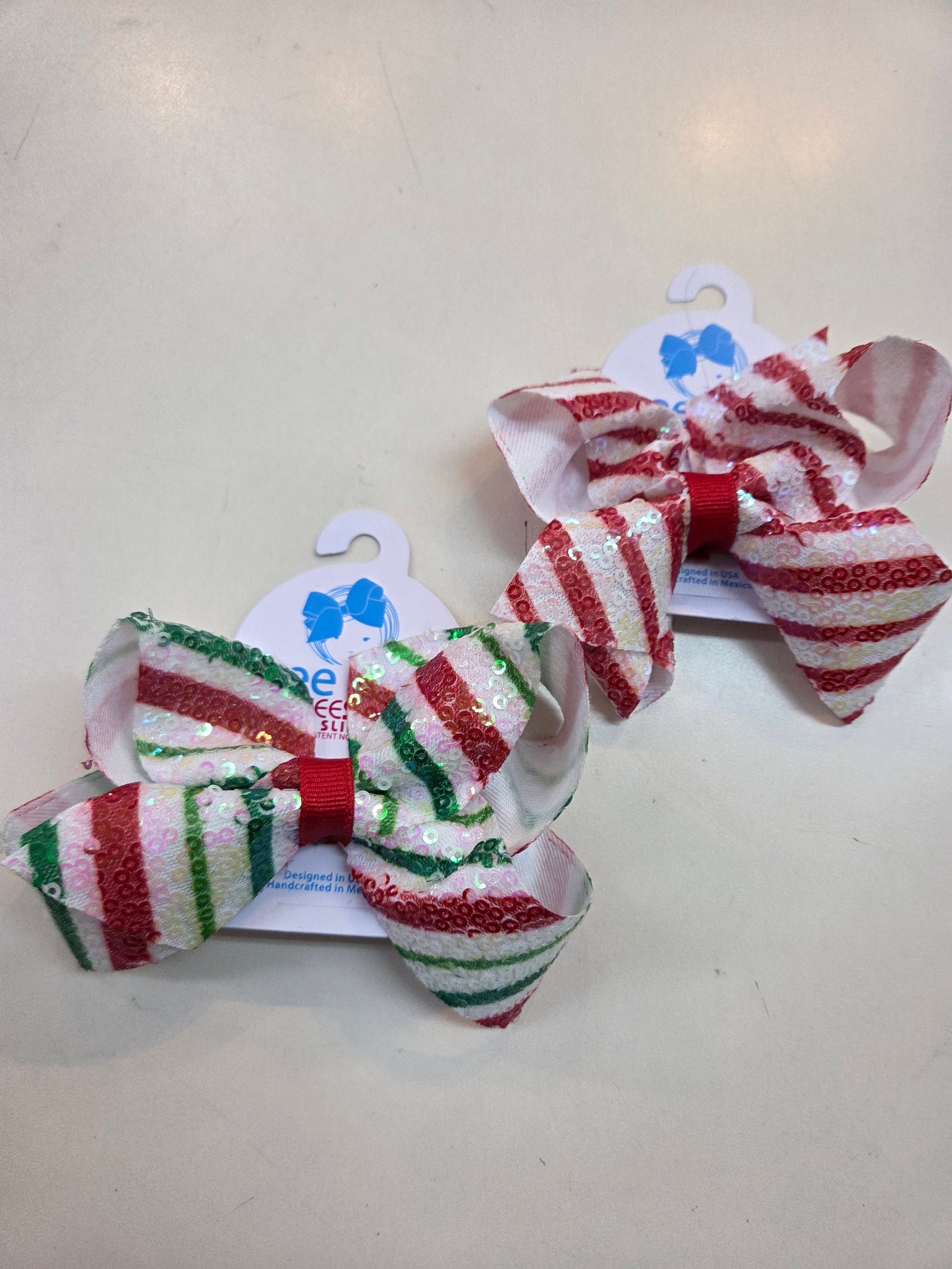 Candy Cane Stripe Sequin Bow