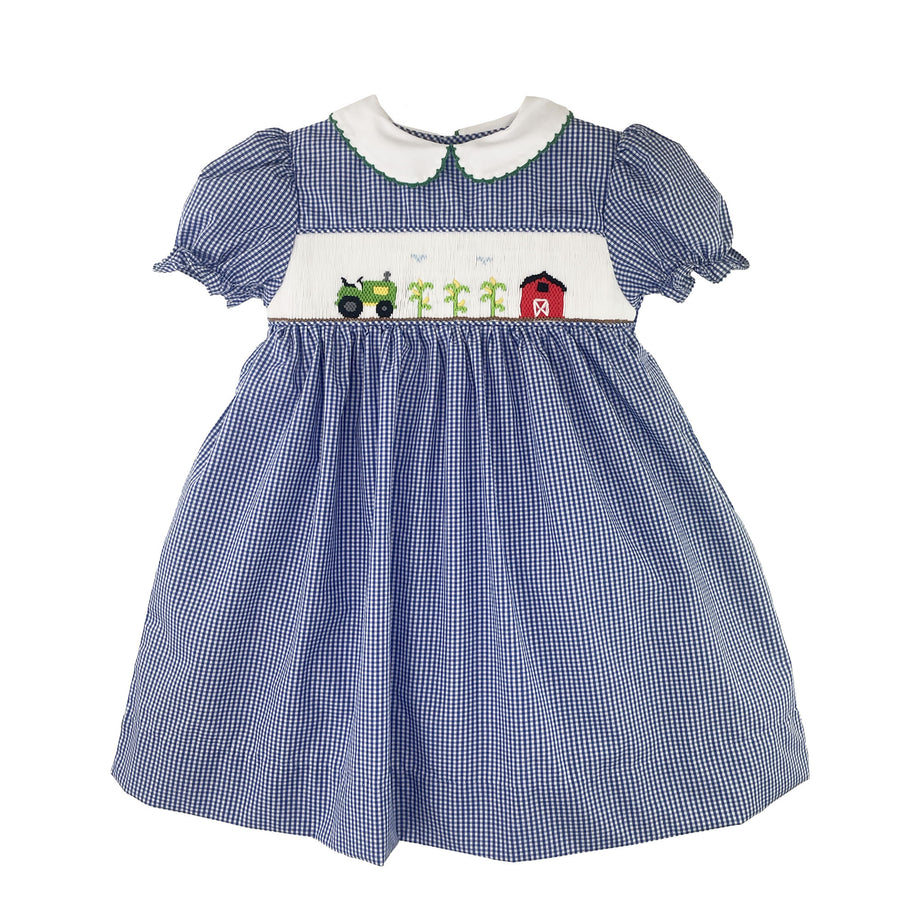 Blue Checked Smocked Farm Dress
