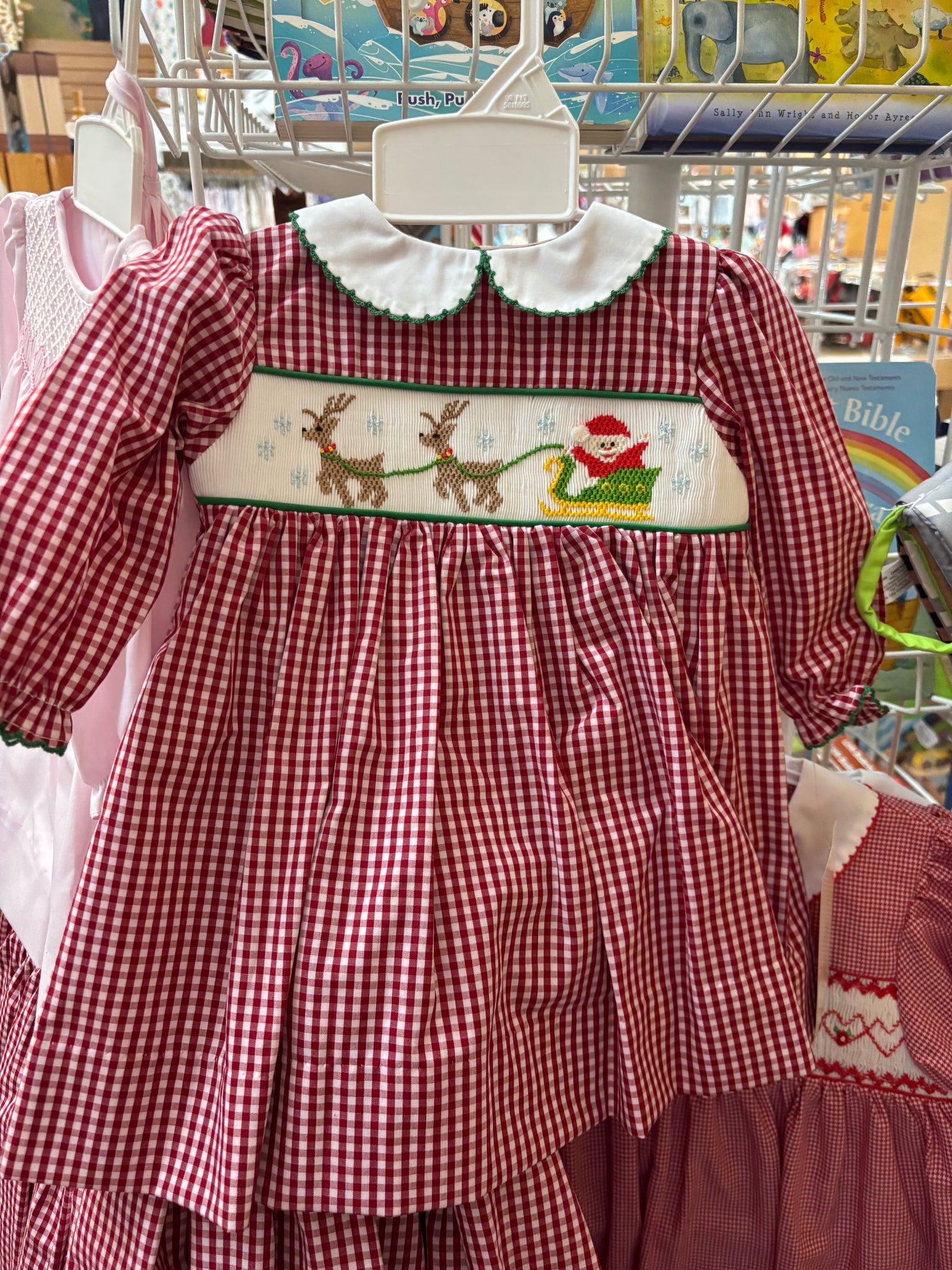 Red Gingham Smocked Christmas Dress