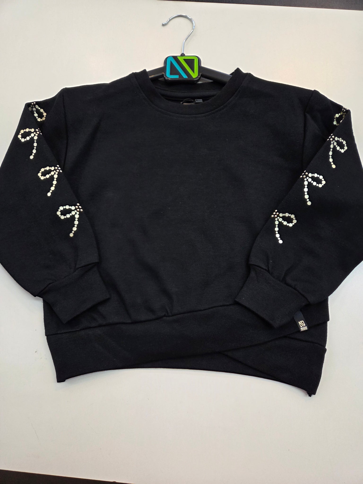 Black Sweatshirt w/Gold Foil Bows on Sleeve