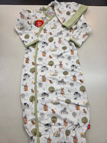 Funny Farm  Magnetic Me Organic Cotton Gown + Hat Set-0/3 month