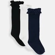 Black, White & Dark Navy =3 pack Knee High Socks