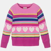 Rainbow Heart Stripe Pullover Sweater