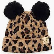 Baby Leopard Double Pom Beanie
