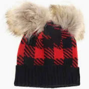 Baby Buffalo Plaid Double Pom Beanie