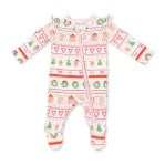 Gingerbread Fair Isle Pink Ruffle Sleeve Footie