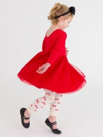 Red Tulle Long Sleeve Twirl Dress