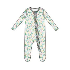 Color Fill Daisies Ruffle Zipper Footie-newborn