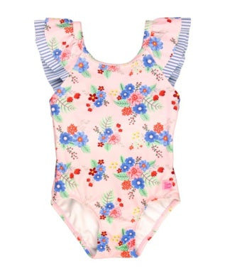 Coastal Breeze Floral Ruffle V-BacK Swimsuit