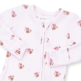 Mini Football Hearts-2 way Zip Ruffled Back Footie