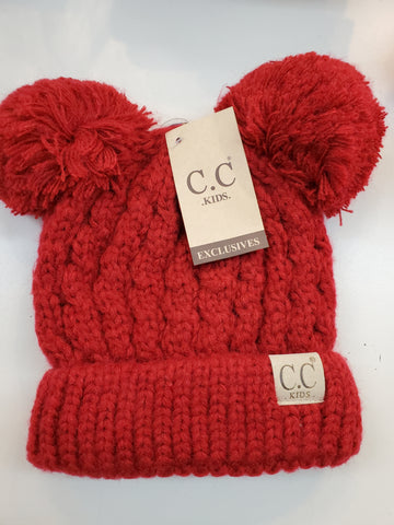 Kids Solid Double Pom Beanie