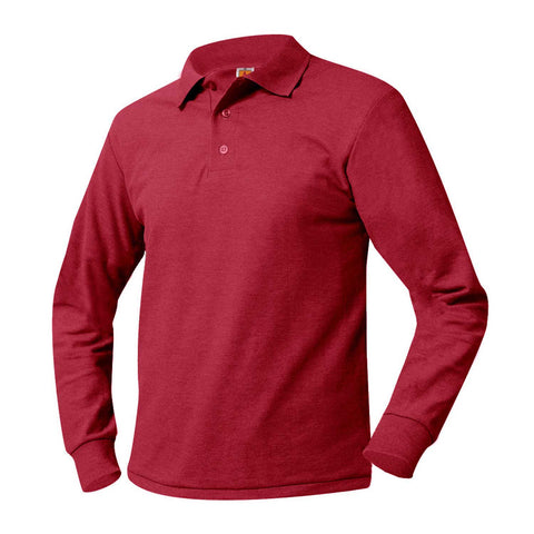 Red Long Sleeve Pique Knit Shirt-Unisex