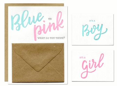 Parrott Design Studio - Blue or Pink Gender Reveal Card - Single