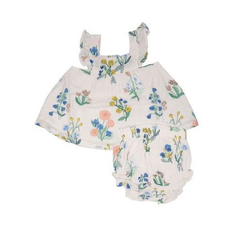 Urban Floral Butterfly Sleeve Pinafore + Diaper Cover